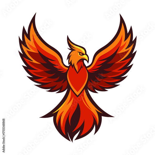 Powerful Phoenix Streamlined Flying Vector Illustration