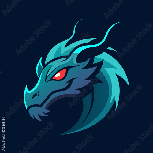 Mystical Dragon Head Flowing Lines Vector Art
