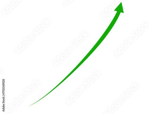 Green arrow pointing upwards on a transparent background, indicating growth and progress