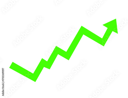 Green arrow graph showing upward trend isolated on transparent background