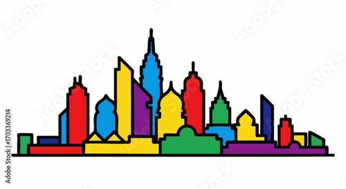 Colorful urban skyline silhouette representing city architecture and design.