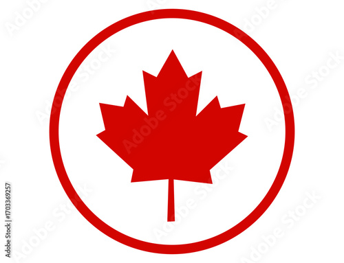 A single red canadian maple leaf symbol inside a red circle, isolated on transparent background