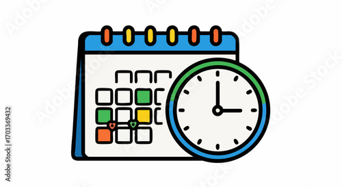 Calendar and Clock Icon Representing Time Management and Scheduling.