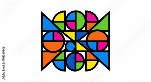 Colorful geometric pattern design with intersecting shapes.