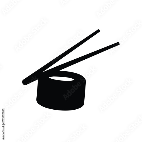 Minimalist sushi roll icon with chopsticks