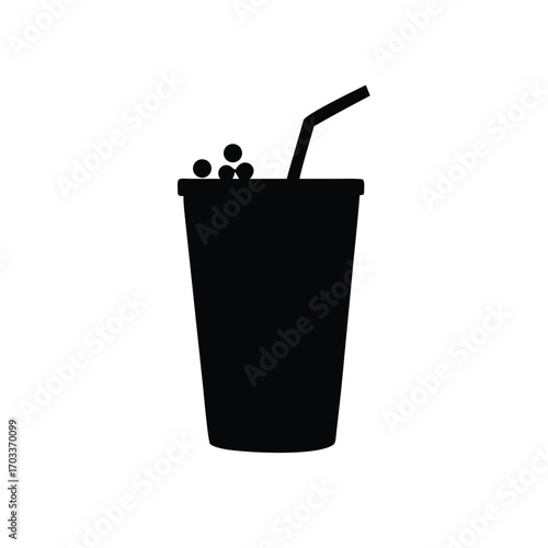 Black silhouette of a fizzy drink with a straw