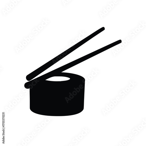 Silhouette of a sushi roll with chopsticks