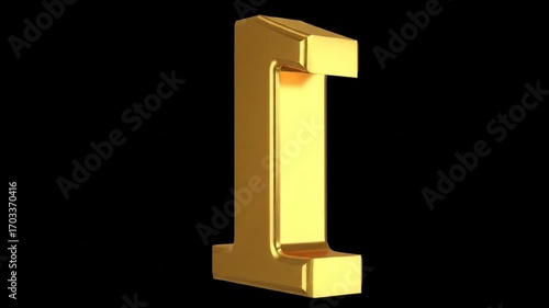 Golden Number One Animation: Gleaming 3D Render of the Digit '1' Rotating Smoothly on a Black