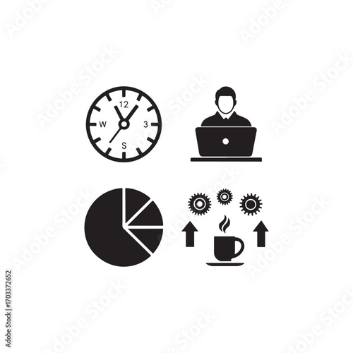 Productivity Icons Set Work & Time