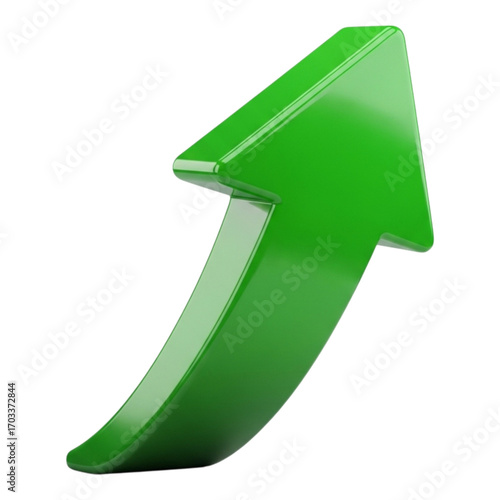 A glossy green arrow pointing upwards on a black background indicating growth and positive direction created with generated ai