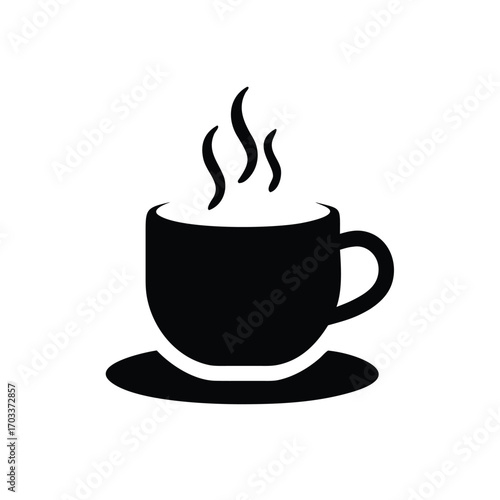 Black Coffee Cup Icon with Rising Steam