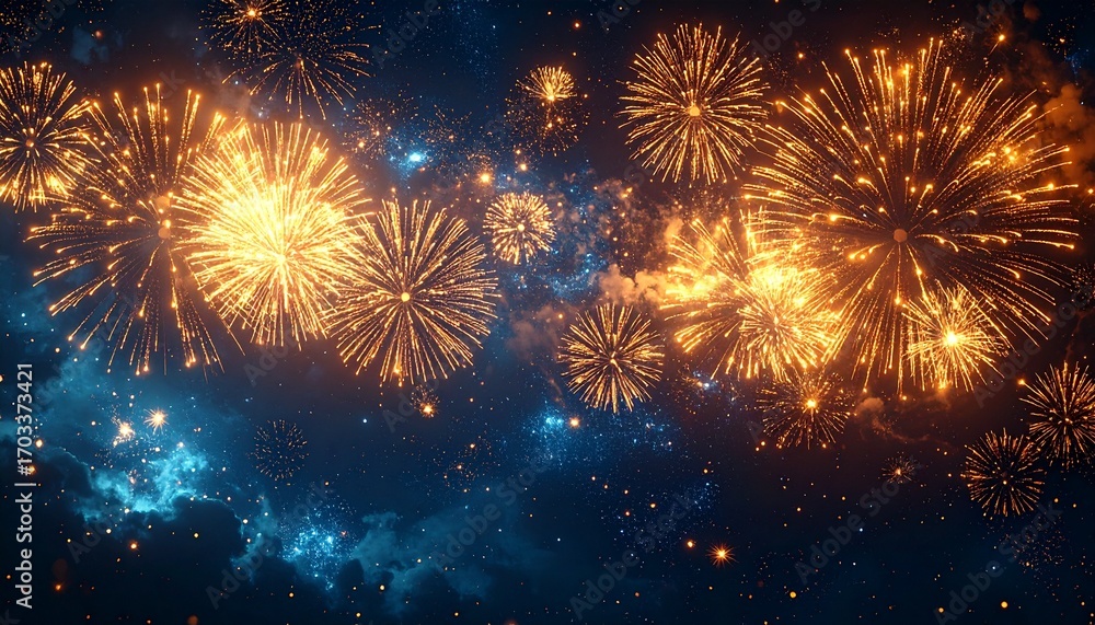 Fototapeta premium Golden Fireworks on Dark Night Sky