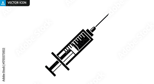 Sterile syringe vector graphic in bold black and white for medical illustration