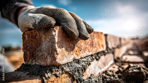 Wallpaper Mural Construction Worker Laying Bricks Outdoors Torontodigital.ca