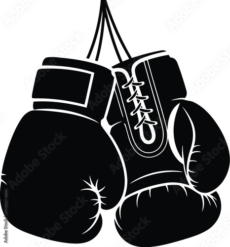 Pair of boxing gloves hanging, isolated on transparent background