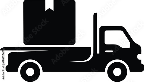 Silhouette of a delivery truck carrying a box, isolated on transparent background