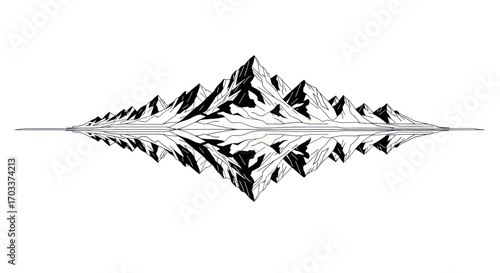 Symmetrical mountain range reflection showcases pristine environment and natural beauty