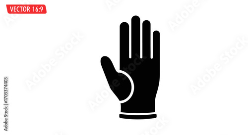 A bold minimalistic design of a hand wearing a glove, against a pristine white background