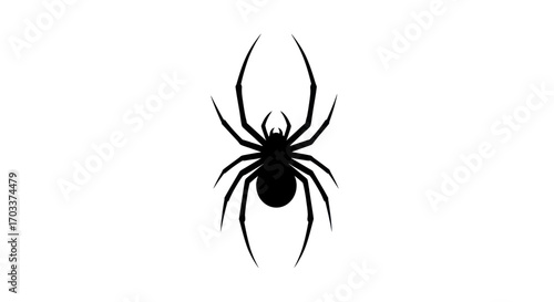 A minimalist arachnid silhouette on a stark white background evoking simplistic representation