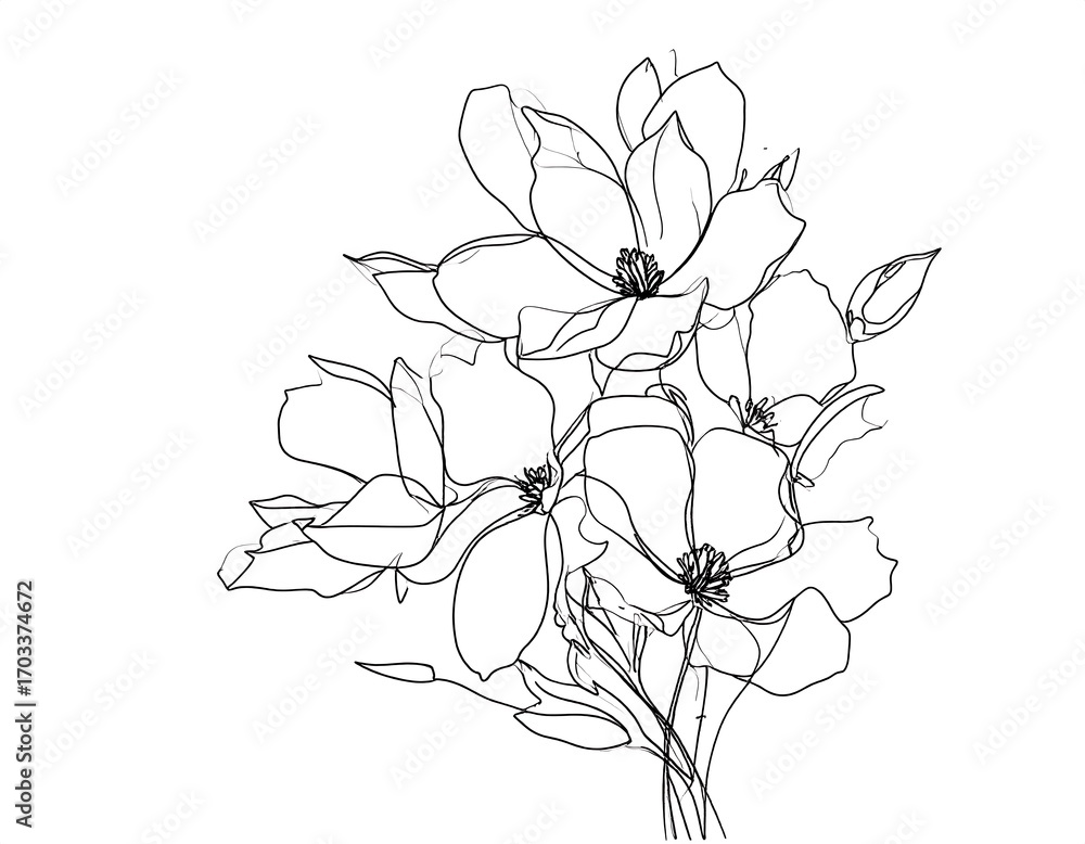 Obraz premium Elegant magnolia blossom line art illustration on white background
