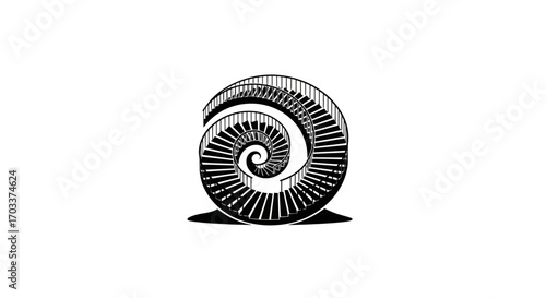 Abstract spiral staircase design with minimalist black and white aesthetic creating intrigue