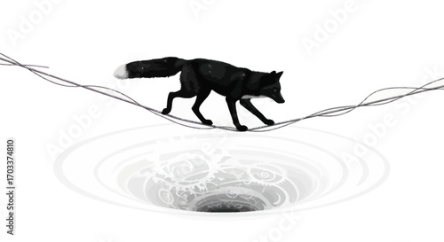 Balancing act dark fox navigates the precarious line above a spiral abyss