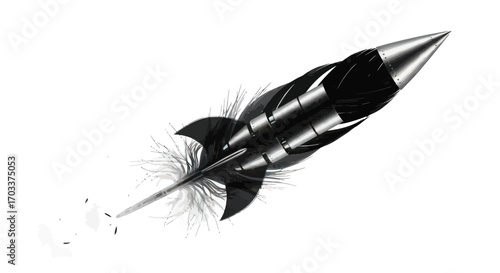 Concept of imagination taking flight: A creative fusion of feather and rocket imagery