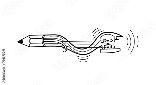 Creative concept design featuring a pencil merging into a violin, evoking artistic harmony