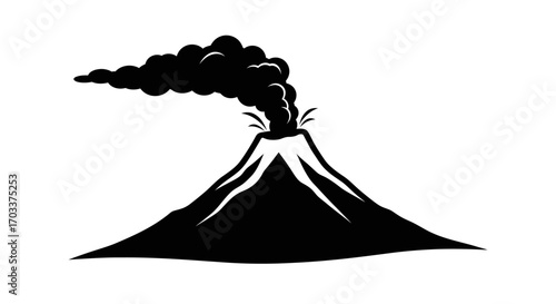 Dramatic eruption illustration of a powerful volcano with smoke billowing into the sky