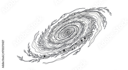 Elegant floral galaxy illustration with delicate line work against a white background