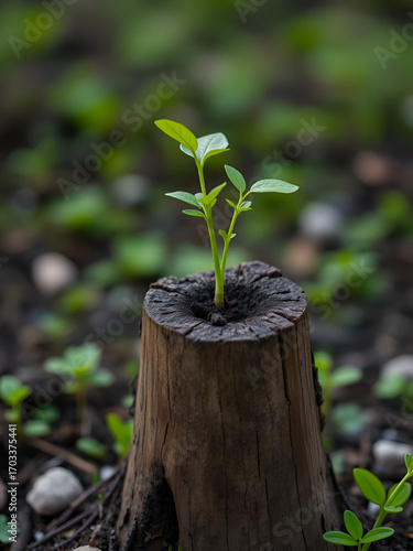 Young plants try to regenerate on dead stumps Reborn business is a company re-established after challenges, aiming to become profitable and sustainable again.