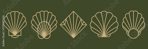 Art Deco Symbol Set on Dark Green Background – Vintage Geometric Outline Elements, Luxury Linear Design, EPS10 Vector for Elegant Branding, Packaging, and Retro Graphic Projects