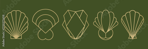 Art Deco Symbol Set on Dark Green Background – Vintage Geometric Outline Elements, Luxury Linear Design, EPS10 Vector for Elegant Branding, Packaging, and Retro Graphic Projects