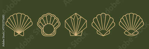 Art Deco Symbol Set on Dark Green Background – Vintage Geometric Outline Elements, Luxury Linear Design, EPS10 Vector for Elegant Branding, Packaging, and Retro Graphic Projects