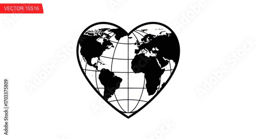 Heart Shaped World Map Outline Representing Global Love And Environmental Consciousness