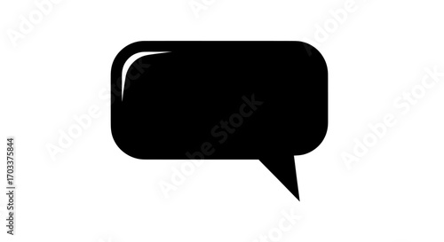 Illustrative black speech bubble graphic isolated on clean white backdrop