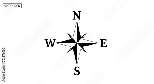 Minimalist compass rose illustration indicating cardinal directions against white background