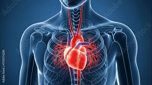 Human Heart Beat Medical Illustration with Transparent Torso Anatomy