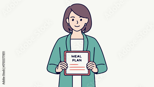 Woman nutritionist holding a meal plan document with red lines vector
