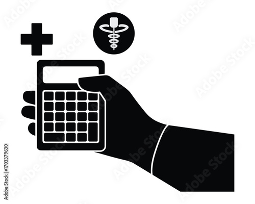 Hand holding a calculator with medical symbols representing healthcare costs and financial planning