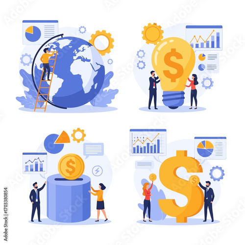 Business and finance concept illustration with global growth and investment