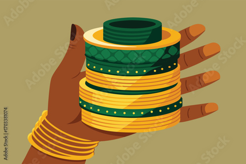 Hand Holding Stack of Colorful Traditional Indian Bangles bracelets