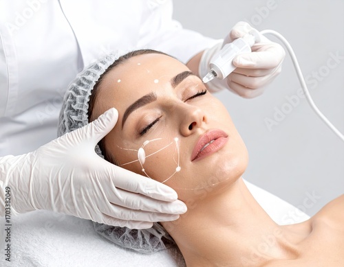 Facial Rejuvenation Treatment: Closeup of a Woman Receiving a Skincare Procedure