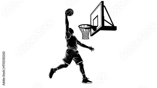 Basketball and Basketball Player Vector Silhouette Illustration Set AI EPS PNG