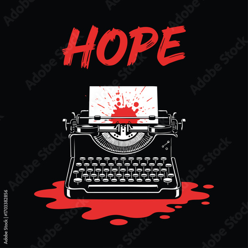 Dark Conceptual Illustration of a Vintage Typewriter with Blood Splatter, Symbolizing a Horror or Crime Story