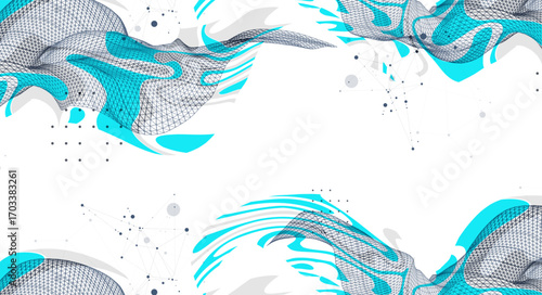 The abstract wave is made in a frame style. Template for science and technology presentation. Vector art.