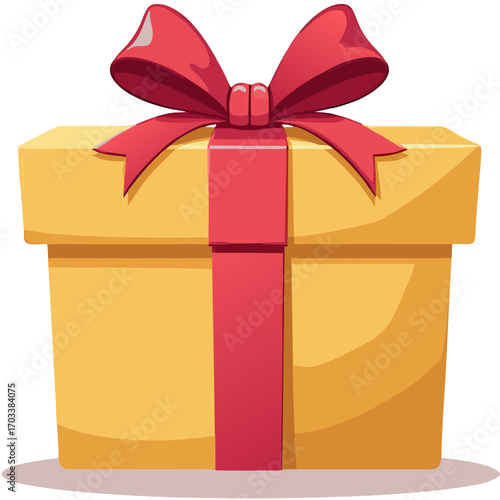 Illustration of a wrapped gift present with a red ribbon and bow for birthday celebration holiday occasion