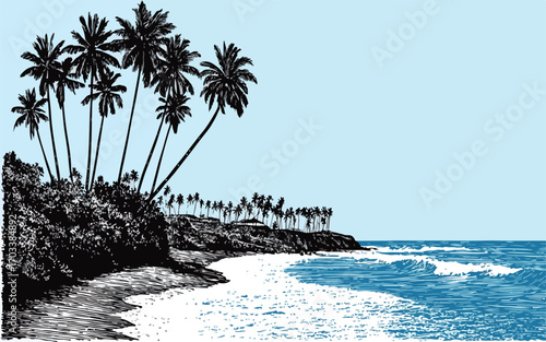 Tropical Beach Scene Vector Illustration