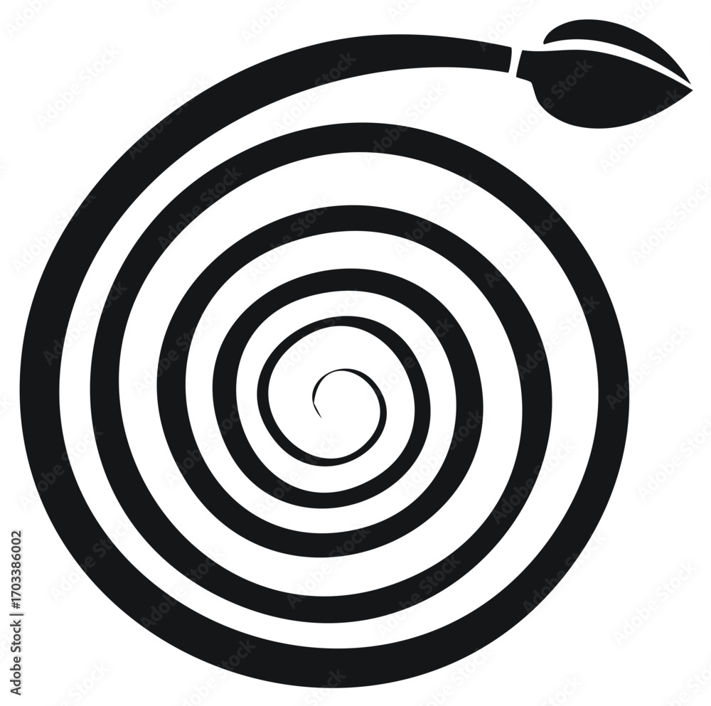 Naklejka premium Elegant Spiral Design with Leaf Bud, Circular Swirl Pattern, Black and White Abstract Shape, Growth Concept