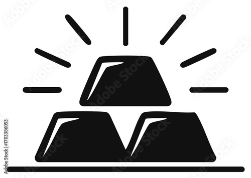 Illustration of shiny gold bars stacked on a surface, radiating light